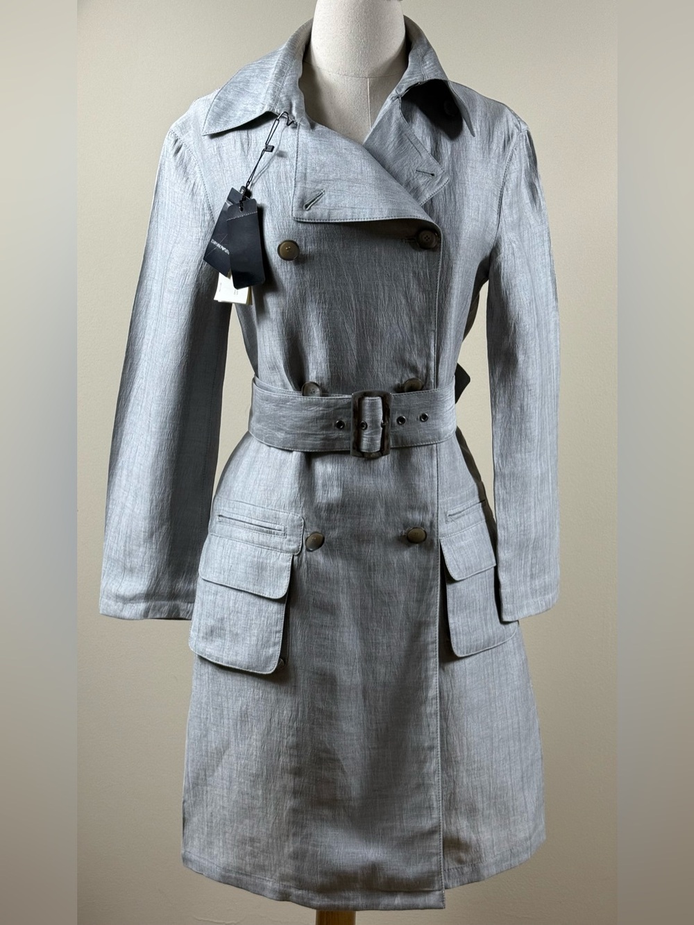 NWT Emporio Armani Linen Belted Trench Coat 38